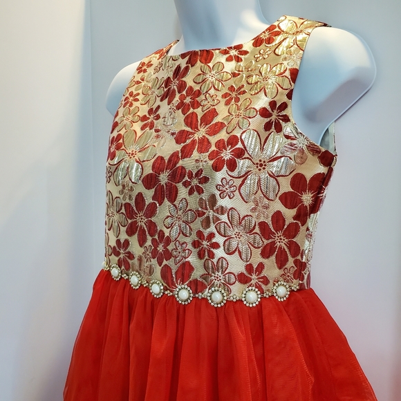 Nanette Lepore Dress Red and Gold Holiday Special Occasion (GIRLS) Size 16 - Picture 2 of 8